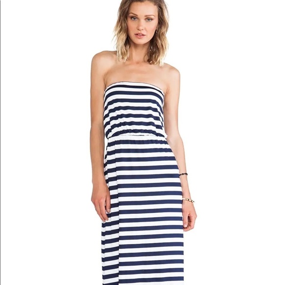 Susana Monaco size small Striped Blouson Strapless maxi Dress in navy & white - Picture 5 of 8
